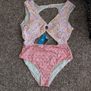 Cupshe Pink & Orange One-Piece Swimsuit with Front Cutouts
